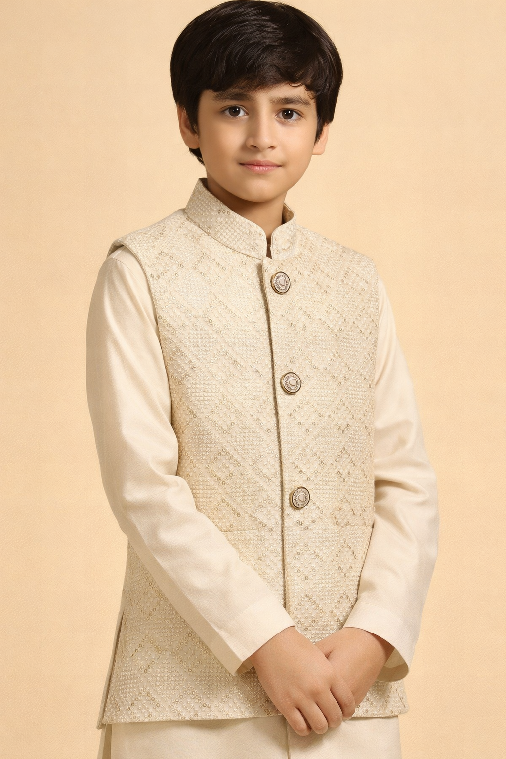 Peal White Embroidered Only Waistcoat MW 021