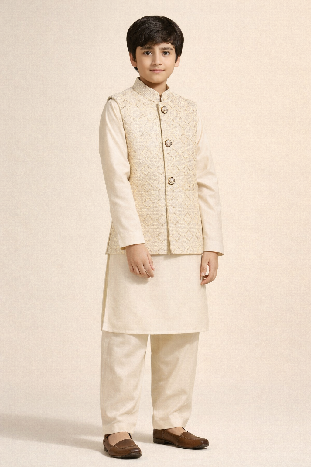 Peal White Embroidered Only Waistcoat MW 021