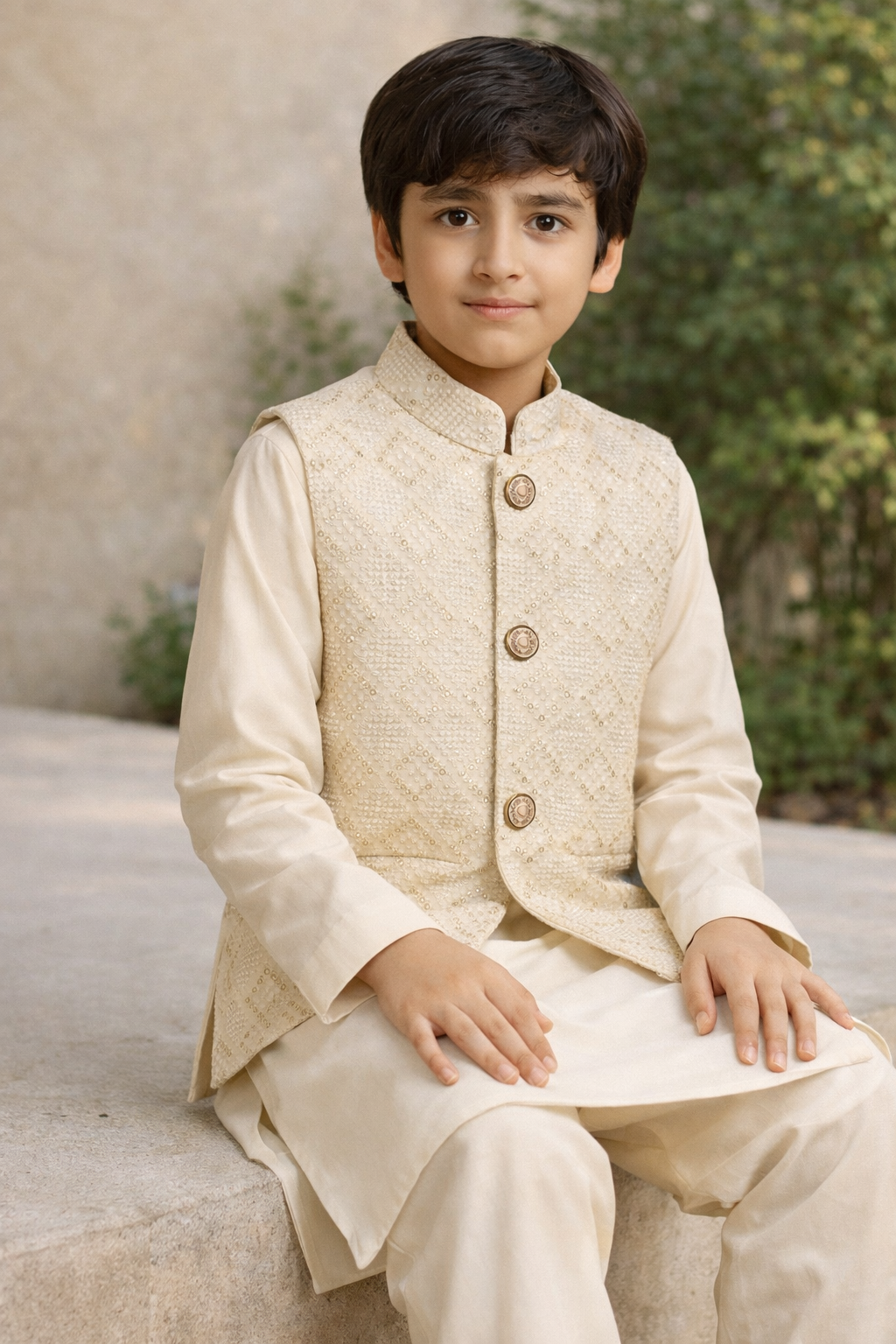 Peal White Embroidered Only Waistcoat MW 021