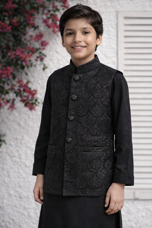 black embroidered waistcoat suit MW 03