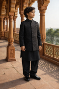 Black Embroidered Prince Coat suit MK 03