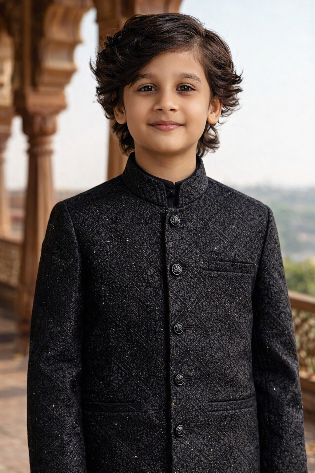 Black Embroidered Prince Coat suit MK 03