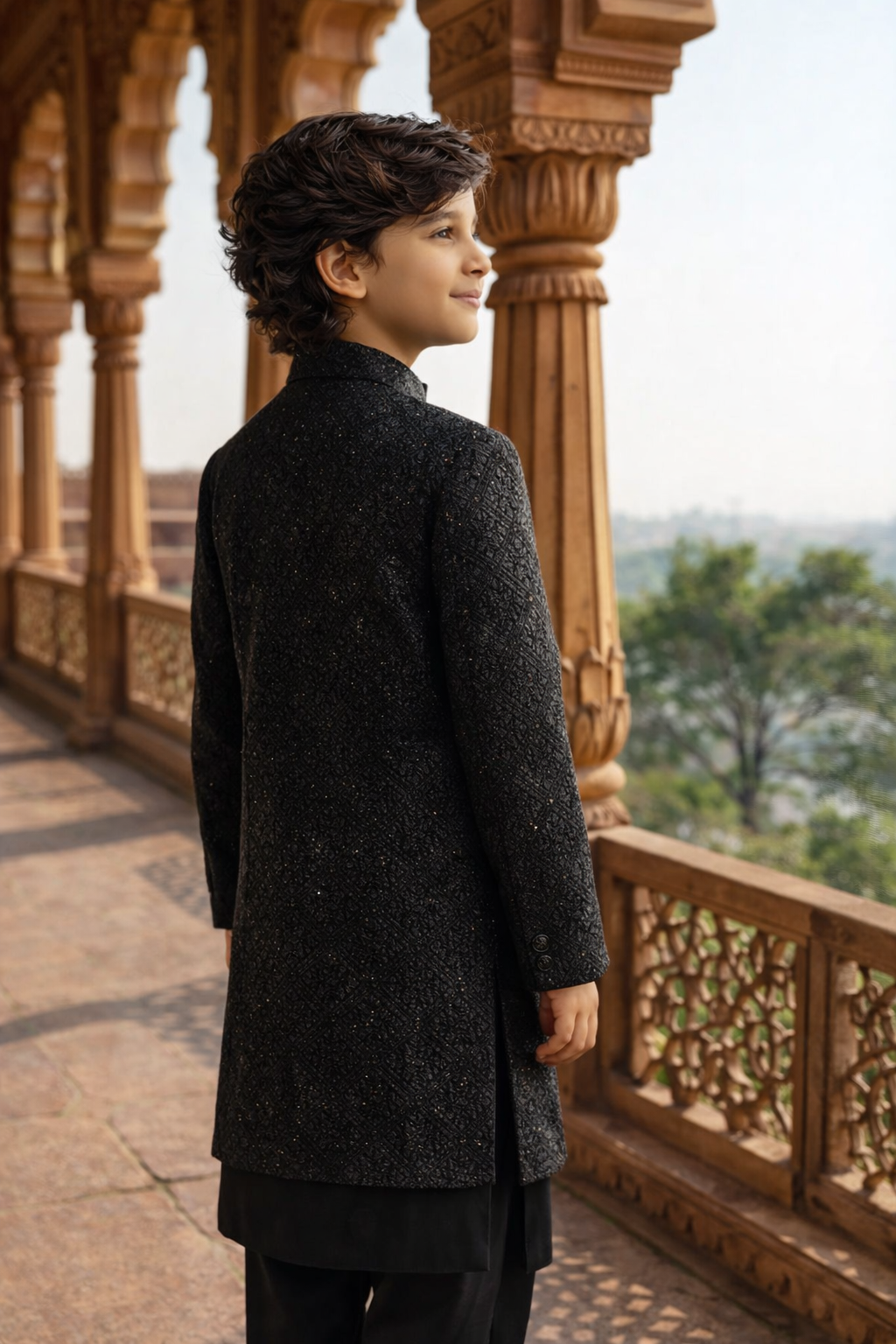 Black Embroidered Prince Coat suit MK 03