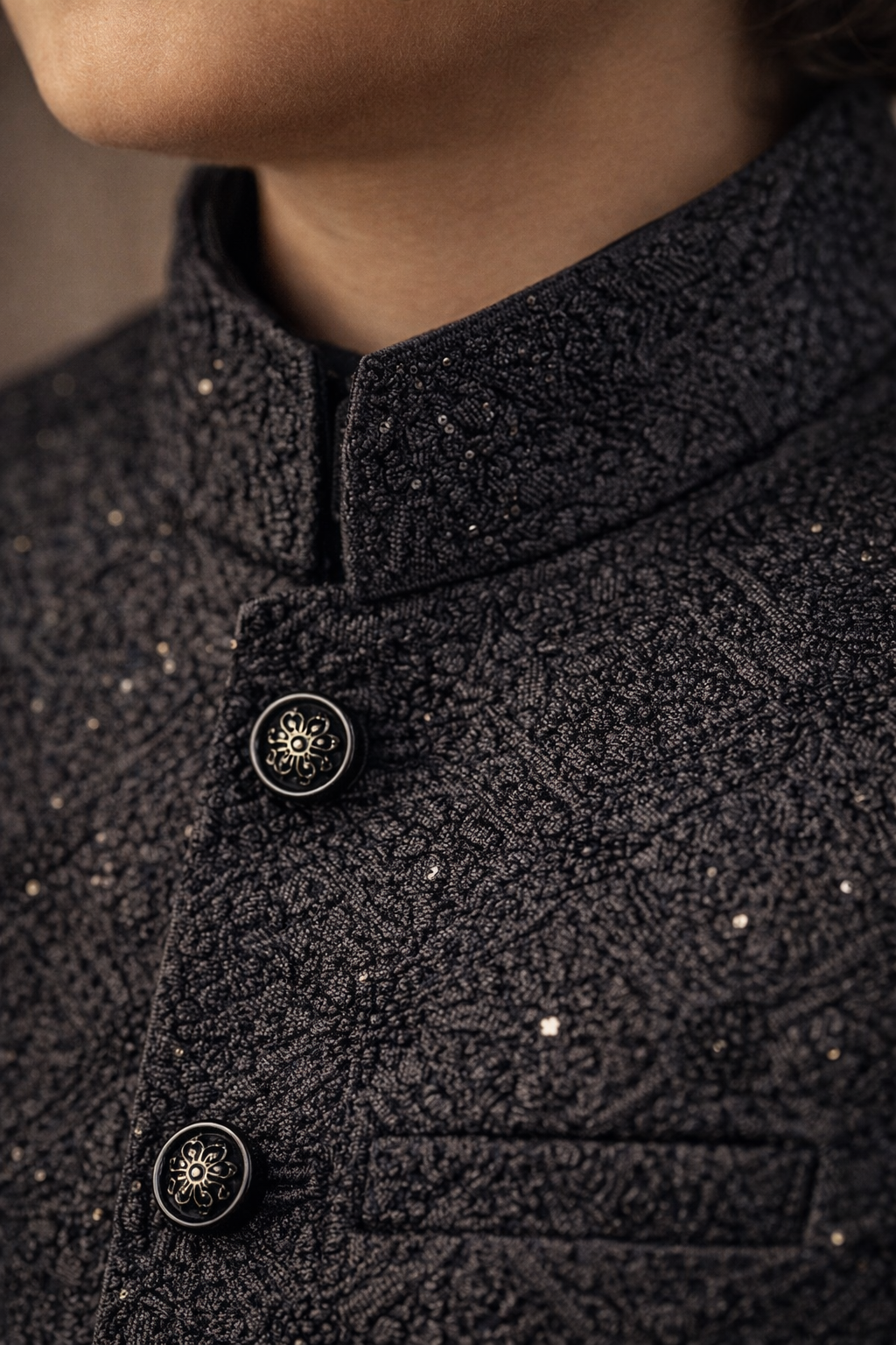 Black Embroidered Prince Coat suit MK 03