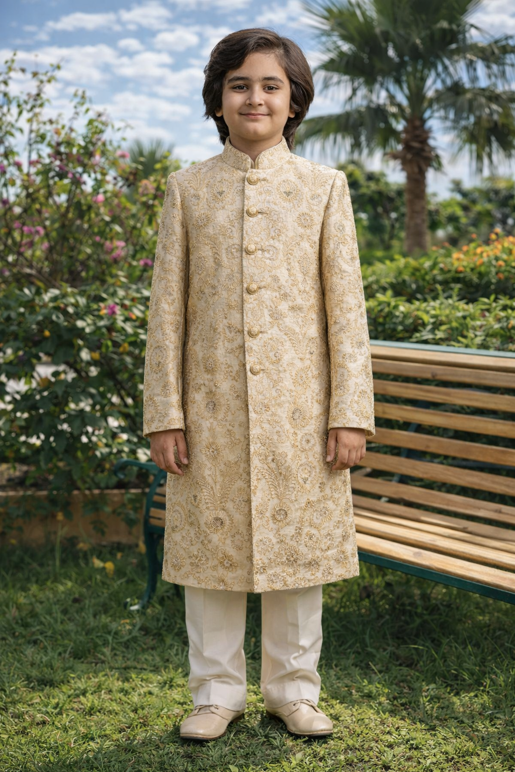 White + Cream Sherwani