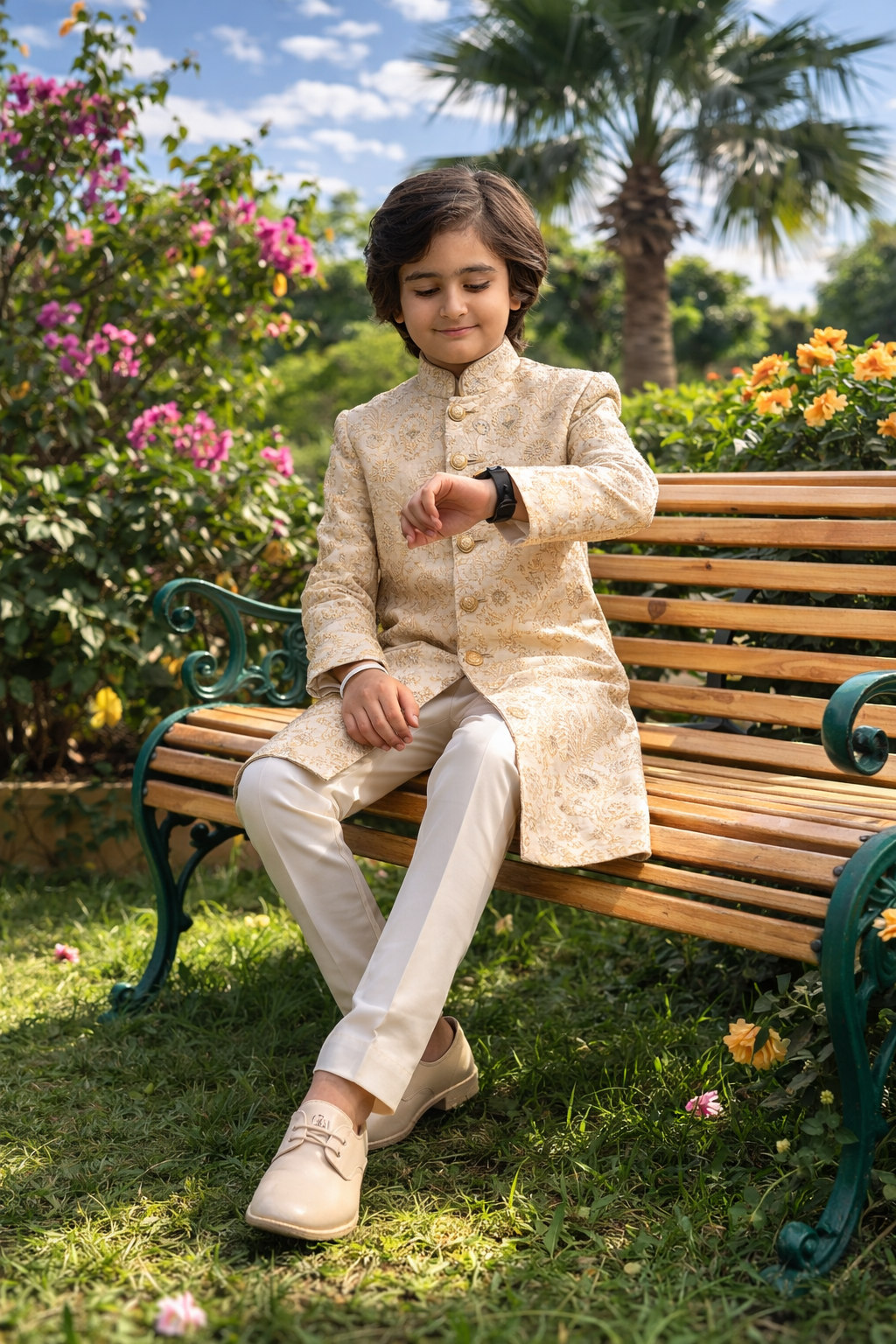 White + Cream Sherwani