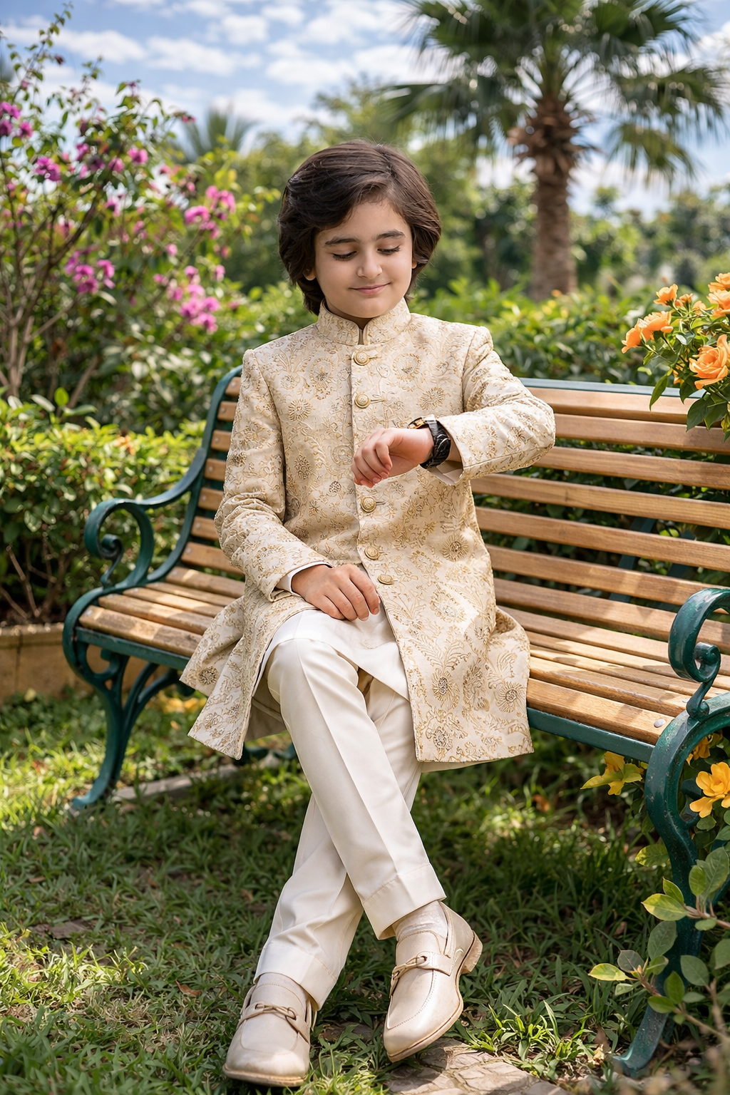 White + Cream Sherwani