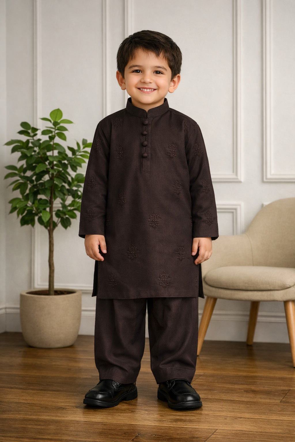 Dark Brown Embroidery Kurta Trouser