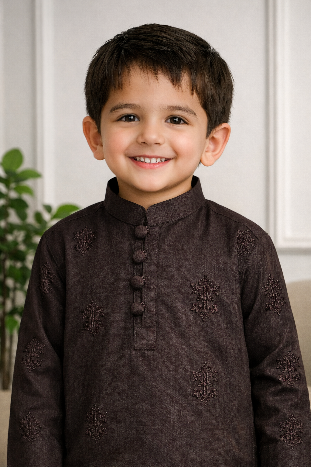 Dark Brown Embroidery Kurta Trouser