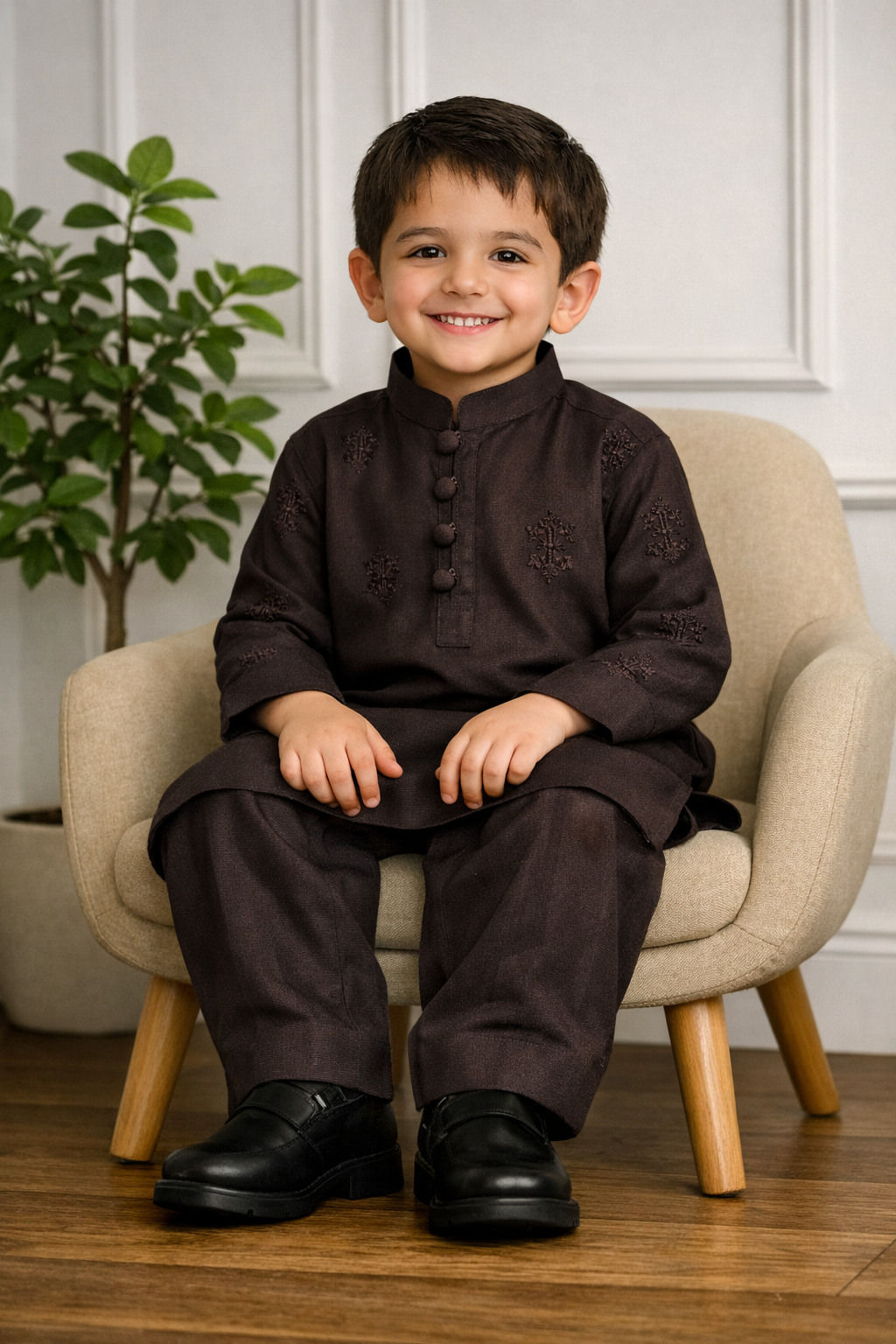 Dark Brown Embroidery Kurta Trouser